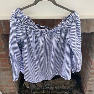 Gap Womens Off the Shoulder Pin Striped Coastal Cowgirl Blouse Medium Preppy